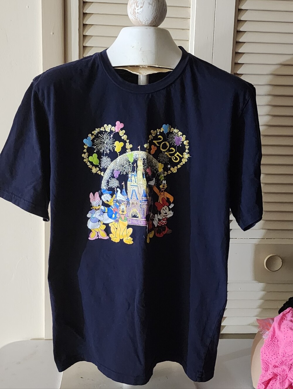 Kids Navy Blue Disney 2025 Castle Graphic Tee with Classic Characters